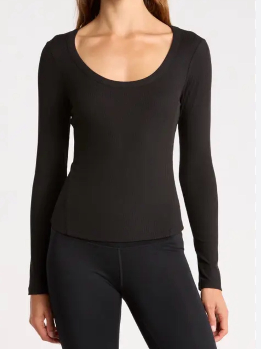 bebe Black Scoop Neck Long Sleeve Top